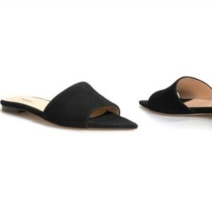 L’Agence Serena Pointed Toe Flat Sandal Black Crushed Velvet Size 37 US Sz 6.5